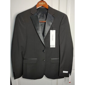 NWTs Men's Calvin Klein Black Tuxedo Jacket with Flat Front Pants 38XL 32W 30L